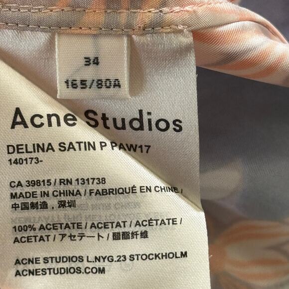 Acne Studios Delina Retro Floral Print Satin Shift‎ Dress Multicolor EU 34 - Picture 9 of 11